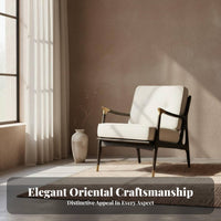 3 Pieces Wooden Frame Armchair with Woven Seat New Chinese design Wooden Lounge Collection Wabi-Sabi Design Minimalist Aesthetic