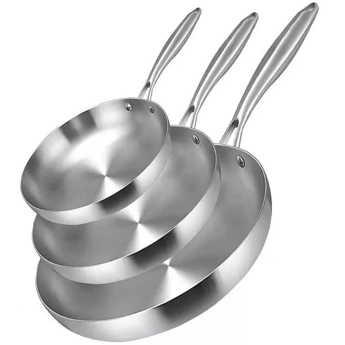 3 Pieces Frying Pan Set Induction Compatible Uncoated Skillets Brushed Pans with Flat Bottoms for Home Cooks