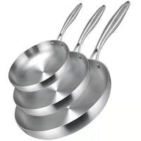 3 Pieces Frying Pan Set Induction Compatible Uncoated Skillets Brushed Pans with Flat Bottoms for Home Cooks