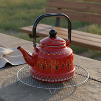 Enamel Stovetop Kettle Easy to Clean Vintage Dome Shaped Water Kettle Patterned Enamel Teapot