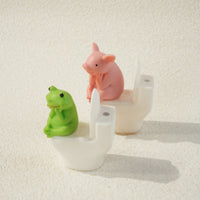 Sitting on Toilet Figurine Compact Cartoon Creature Figurine Solid-Looking