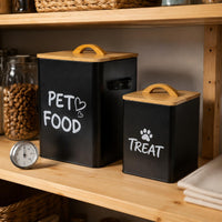 2 Pieces Rectangular Pet Tin Bamboo Lid Pet Food Storage Tin Side Handles