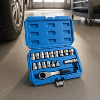 17 Pieces Through-Center Ratchet Socket Set Metric Sizes 12-12-Cornered Fastener Tool Set Molded Storage