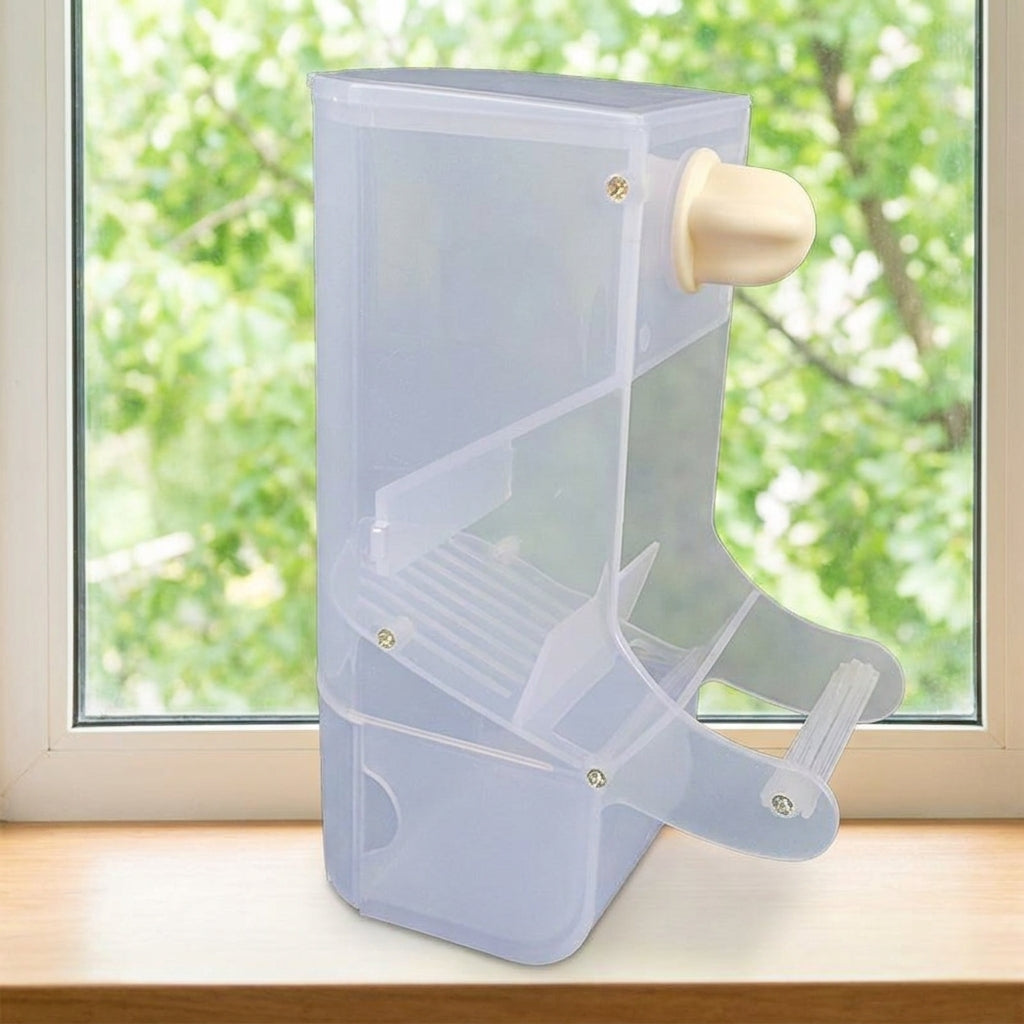 Transparent Acrylic Avian Feeders for Small Avian Species, Automatic Feeder with Perch, Anti-Scatter Design for Parakeet, Cockatiel and Lovebird