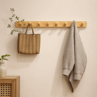 8 Hook Coat Hooks, Heavy Duty Bamboo Wall Mounted Coat Rack, Minimalist Design for Mudroom, Hallway & Bedroom