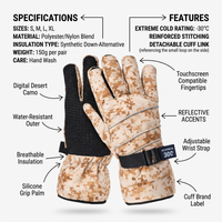 Waterproof Ski Gloves with Touchscreen for Men, Winter for Hiking, Windproof One Size