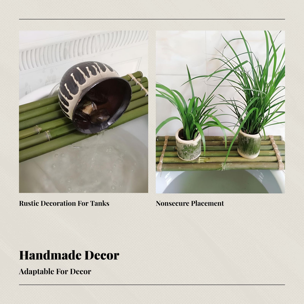 Bamboo Raft Water Flow Board, Ceramic Accessory, DIY Aquatic Habitat Decor, Non