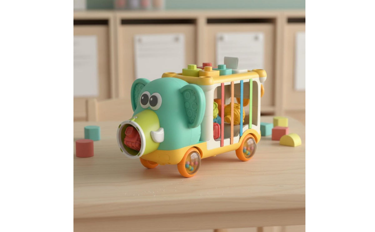 Hand-Eye Coordination Training Toddler Stacking Blocks Car Fine Movement Skills Development Elephant Pull Toy Color Recognition Educational Sensory Bin for Toddlers, Infants, Babies
