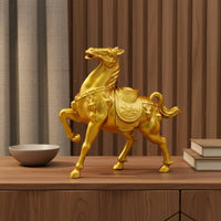 Symbol of Strength & Success Metal War Horse Statue Detailed Craftsmanship Golden Horse Statue for Business Owners, Living Room, Office Desk