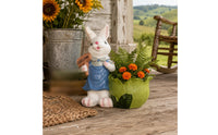 Hand-Painted Resin Hare Planter Gift Idea Hare Garden Ornament Easy to Clean Leaf Pot Ornament for Courtyard