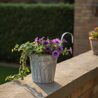 Hanging Flower Pot Distressed Plant Pot with Hook Ribbed for Fence, Patio