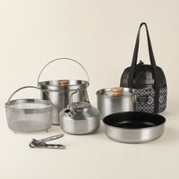 Portable Camping Cookware with Mesh Carry Bag Sturdy Backpacking Cookware Compact Camping Cooking Set Easy to Clean for Families