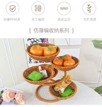 Creative Chinese-Style Handcrafted Double-Layer Rattan-Look Fruit Basket