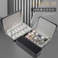 跨境手表盒高档防水皮革多位大容量便携软枕拉链手表盒子高级感盒