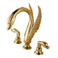 European Style Gold Swan Three-Hole Basin Faucet with Crystal Handle