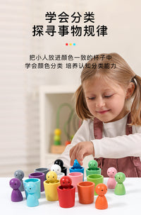 Wooden Montessori Color Matching Sorting Cups Toy for Cognitive Training