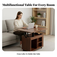Movable elevateTop Coffee Table Black Walnut Finish Storage Furniture Hidden Compartments Extendable surface for Remote Workers