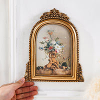 法式轻奢油画仿古小珍珠拱形装饰画框卧室书房背景墙美式桌面摆件