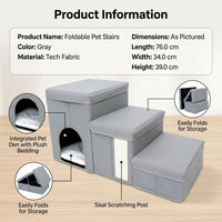 Dog Steps for Small with Soft Textile Construction, Foldable Pet Stairs for High Bed and Sofa, Portable Home Furniture Ladder