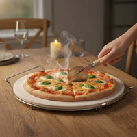 3 Pieces Pizza Stone Set Even Heat Distribution Pizza Stone with Rack and Cutter Bakeware Creates Crispy Crust Versatile