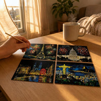A4 Scratch Art Paper Set with Colorful Night View Designs for DIY Art and Stress Relief