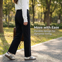 Women Jeans with Elastic Waist for Easy Pull-On, Straight Leg Stretch Denim Trousers for Casual Wear, Comfortable with Waistband