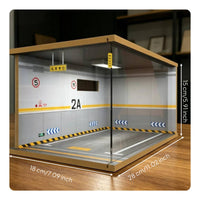 1/24 Scale Garage Diorama Dustproof Acrylic Illuminated Cover Model Car Display Case Realistic Scene Model Car Garage with Lights for Hobbyists