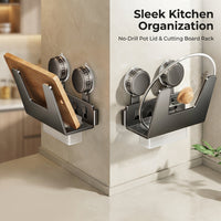 Pot Lid Rack and Wall Mount Storage for Kitchen, with Suction Cup, No-Drill Carbon Steel Organizer
