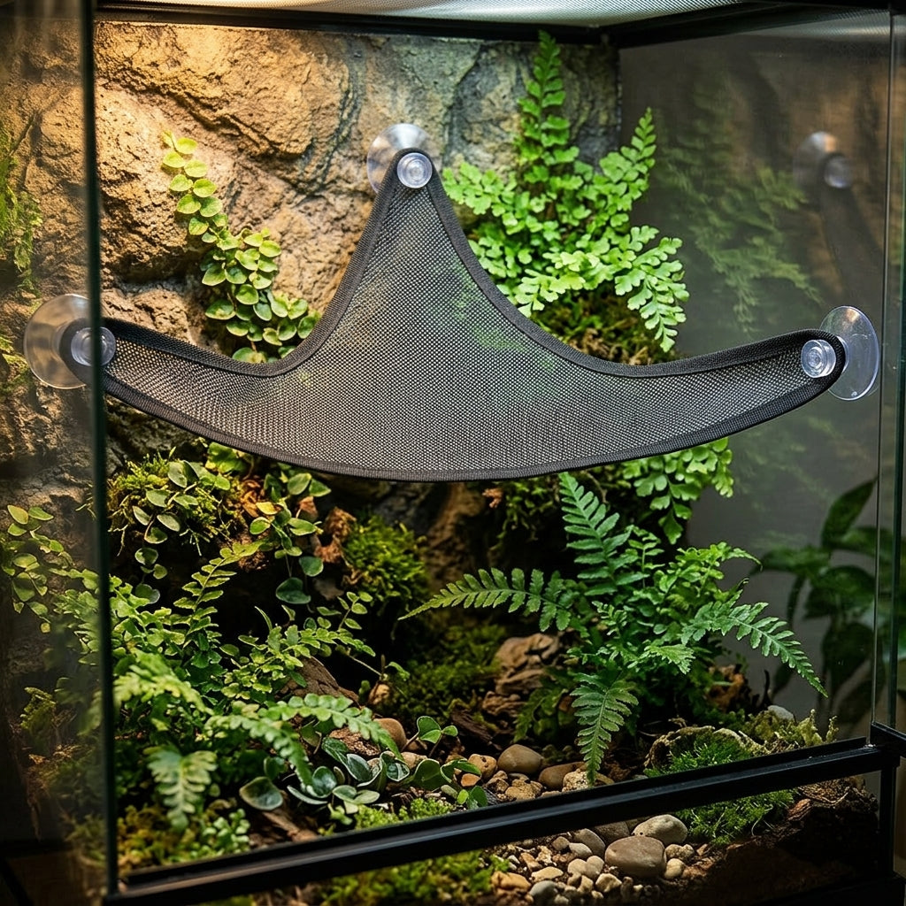 Crested Gecko Tank Accessories, Breathable Reptile Hammock with Suction Cup, Jumping Arachnid Enclosure Accessories, 1pc