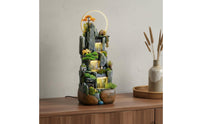 Rockery Waterfall Water Feature Indoor Fountain Feng Shui Ornament with Misting Function and LED Light for Relaxation Entryway Meditation Home Decoration