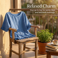 Beach Cover Up Linen Shirt with Round Neckline, Dressy Casual Breathable Blend, Ladies Pullover Style