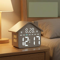 House-Shaped LED Alarm Timepiece Multi Function Home Decor Easy to Read