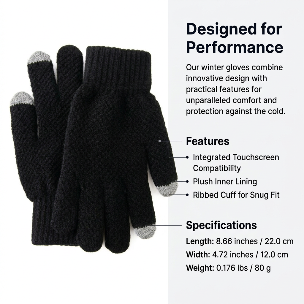 Warm Gloves for Winter, Thermal Gloves for Cold Weather, Knitted Touch, Windproof Outdoor Winter Gloves, Fashion Gloves for