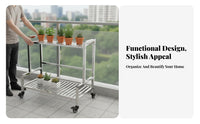 Multi-Tier Flower Trolley Easy Assembly Tiered Planter Trolley Slatted Shelves