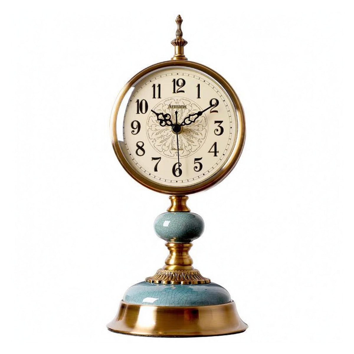 Ornate Analog Desk Timepiece Arabic Numerals Vintage Tabletop Timepiece Floral