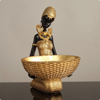 African Woman Figurine Hand Painted Seated Woman Figurine Handcrafted Table Statue
