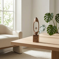 Sculptural Ornament with Shiny Ball Wood-Grain Resin Statue with Hanging Ball