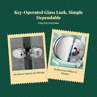 Glass Door Lock, no tools required, stainless steel sliding door security lock for office, shop, home, double or single doors, key unlock, easy installation, privacy protection