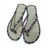 Floral Flip Flops Flat Sole Straw Footbed Sandals Slip-On