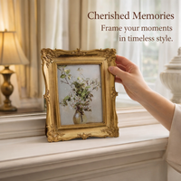 Ornate Resin Picture Frame with Carved Floral Design Hanging for Living Room Decor, Classical Decorative Photo Display