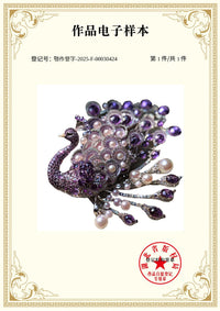 Luxury Freshwater Pearl Peacock Brooch with Amethyst and Zircon, Original Design