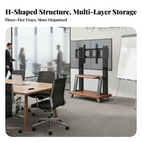Floor TV Stand with Wheels Heavy Duty Mobile TV Cart Adjustable Viewing Carbon Steel Frame Sleek Wood Finish Suitable for Outdoor Conference Room Showcase Show Home Decoration