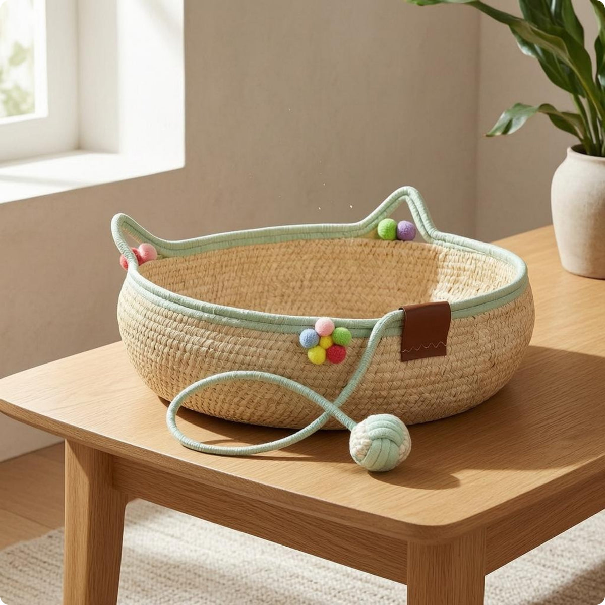 Round Woven Kitten Bed Scratch-Resistant Braided Rope Kitten Bed Soft Walls