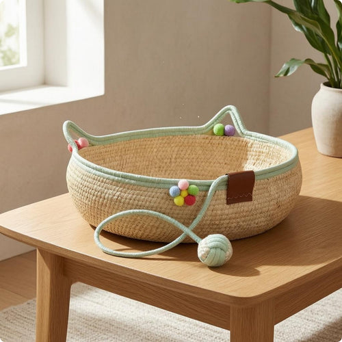 Round Woven Kitten Bed Scratch-Resistant Braided Rope Kitten Bed Soft Walls