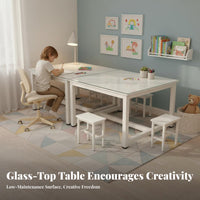Kindergarten Glass Craft Station Firm Table and Sturdy Kids Group Craft Table Kids Learning Desk for Students, Teachers, Playroom, Home, Homework