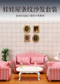 1:12 Dollhouse Miniature Furniture OB11 Red and White Striped Living Room Single Sofa