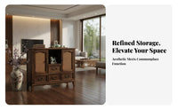 Rattan Door Sideboard Chinese Design 2-Door Rattan Cabinet Large Capacity Vintage Design for Homeowners, Entryway, Hallway