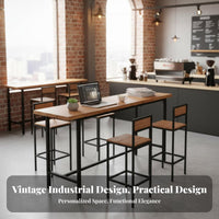 Sturdy Steel Frame Industrial Bar Table and Stool Set Long-Lasting Wood and Metal High Top Dining Set With Footrest Commercial Furniture Easy to Clean for Cafe Owners, Homeowners, Adults, Coffee Shop, Restaurant, Kitchen