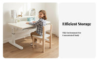 Children's Study Desk and Chair Set Extra Thick Desktop Solid Wood Writing Table Stable Structure Ergonomic Adjustable Construction Suitable for Students Learning at Home
