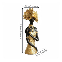 African-Themed Figurine Shiny Finish African Lady Statue Textured Home Decor